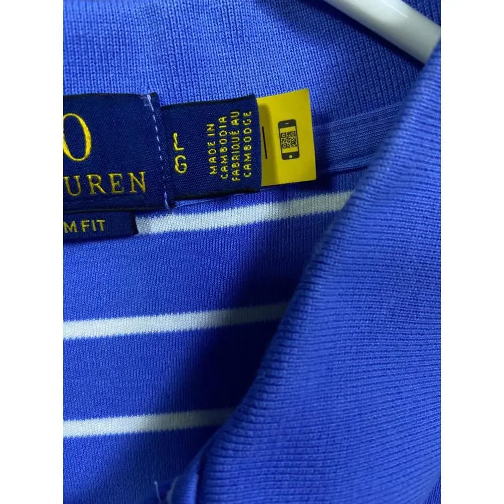 Polo Ralph Lauren Custom Fit 22x24.5 Golf Shirt Men’s Size L Blue White Stripes